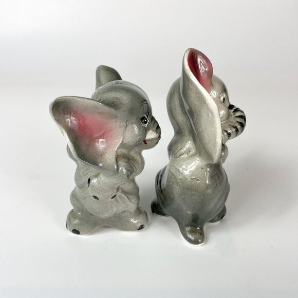Vintage Elephant Gray Anthropomorphic Ceramic Salt Pepper Shakers - Picture 3 of 6